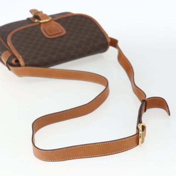 CELINE Macadam Canvas Shoulder Bag PVC Leather Brown Gold Auth 164162