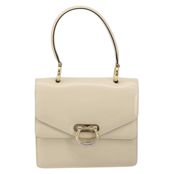CELINE Hand Bag Leather Ivory Gold Auth 164168