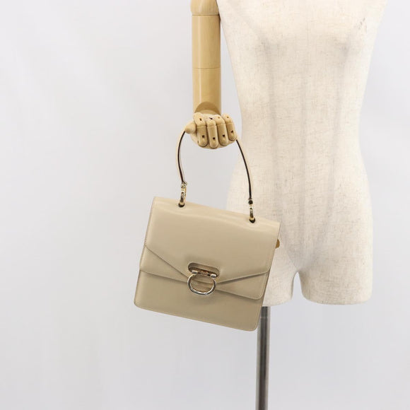CELINE Hand Bag Leather Ivory Gold Auth 164168