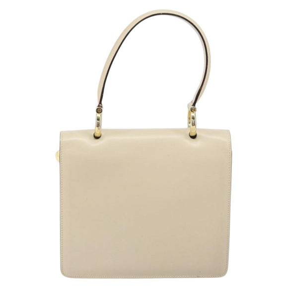 CELINE Hand Bag Leather Ivory Gold Auth 164168