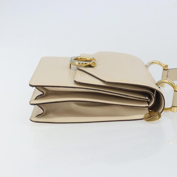 CELINE Hand Bag Leather Ivory Gold Auth 164168