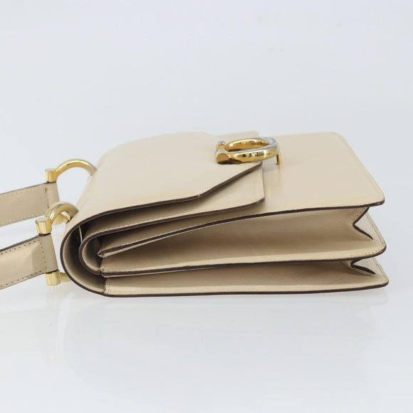 CELINE Hand Bag Leather Ivory Gold Auth 164168
