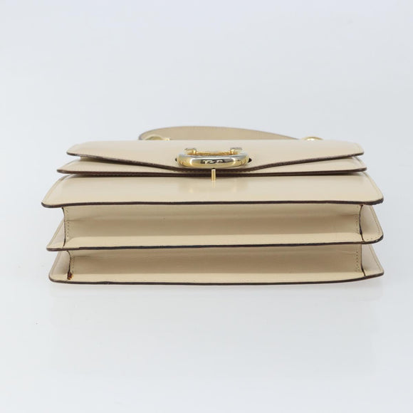 CELINE Hand Bag Leather Ivory Gold Auth 164168