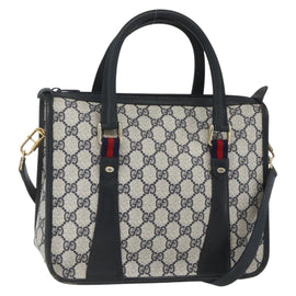 GUCCI GG Supreme Sherry Line Hand Bag PVC 2way Navy Gold 58 02 039 Auth 164169