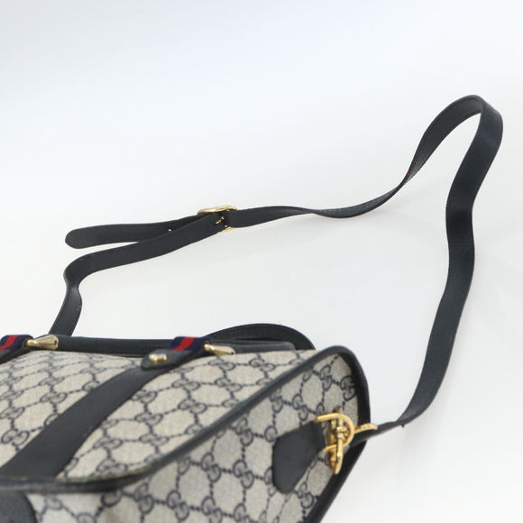GUCCI GG Supreme Sherry Line Hand Bag PVC 2way Navy Gold 58 02 039 Auth 164169