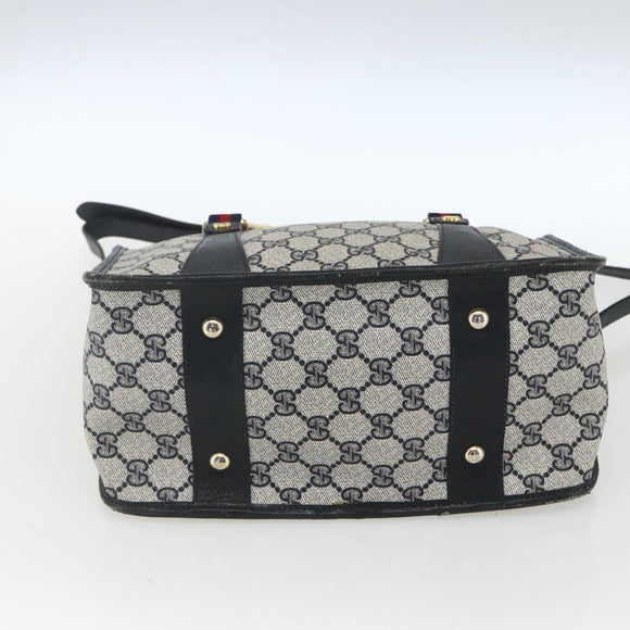 GUCCI GG Supreme Sherry Line Hand Bag PVC 2way Navy Gold 58 02 039 Auth 164169