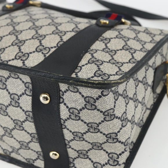 GUCCI GG Supreme Sherry Line Hand Bag PVC 2way Navy Gold 58 02 039 Auth 164169