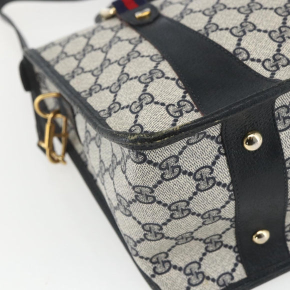 GUCCI GG Supreme Sherry Line Hand Bag PVC 2way Navy Gold 58 02 039 Auth 164169