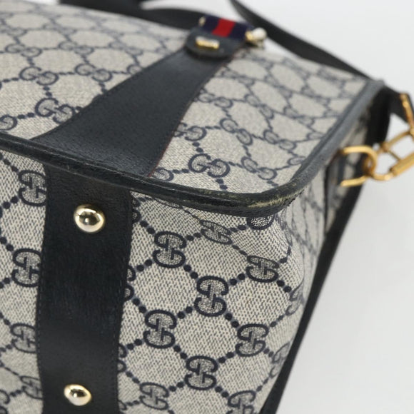 GUCCI GG Supreme Sherry Line Hand Bag PVC 2way Navy Gold 58 02 039 Auth 164169