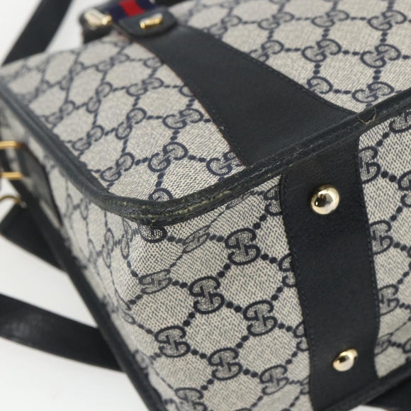 GUCCI GG Supreme Sherry Line Hand Bag PVC 2way Navy Gold 58 02 039 Auth 164169