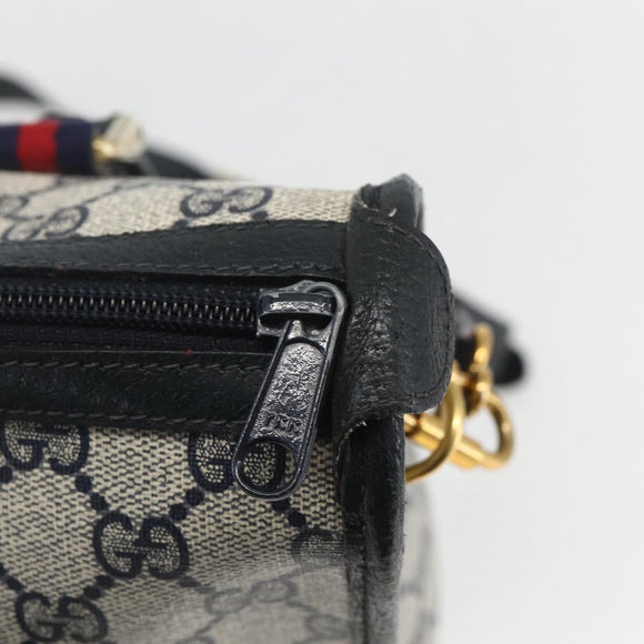 GUCCI GG Supreme Sherry Line Hand Bag PVC 2way Navy Gold 58 02 039 Auth 164169