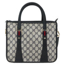 GUCCI GG Supreme Sherry Line Hand Bag PVC 2way Navy Gold 58 02 039 Auth 164169-13