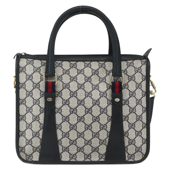 GUCCI GG Supreme Sherry Line Hand Bag PVC 2way Navy Gold 58 02 039 Auth 164169