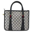 GUCCI GG Supreme Sherry Line Hand Bag PVC 2way Navy Gold 58 02 039 Auth 164169-2