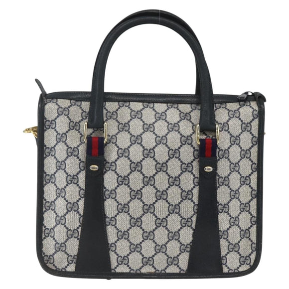 GUCCI GG Supreme Sherry Line Hand Bag PVC 2way Navy Gold 58 02 039 Auth 164169