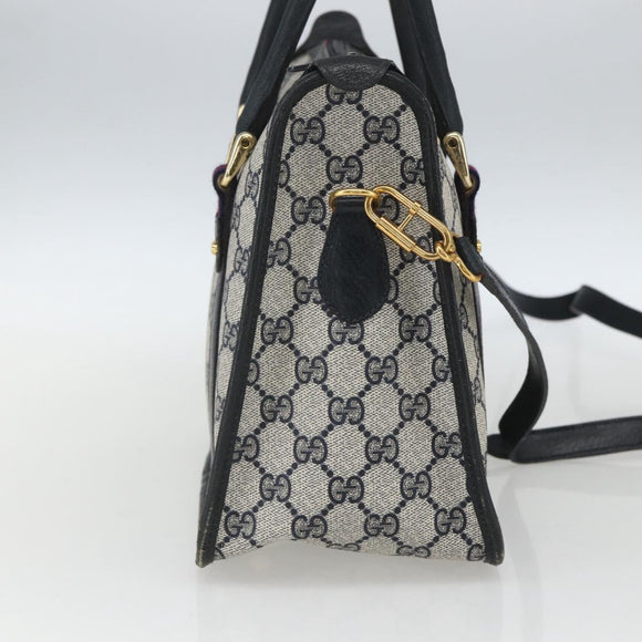 GUCCI GG Supreme Sherry Line Hand Bag PVC 2way Navy Gold 58 02 039 Auth 164169