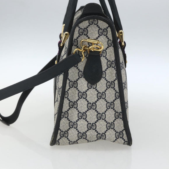 GUCCI GG Supreme Sherry Line Hand Bag PVC 2way Navy Gold 58 02 039 Auth 164169