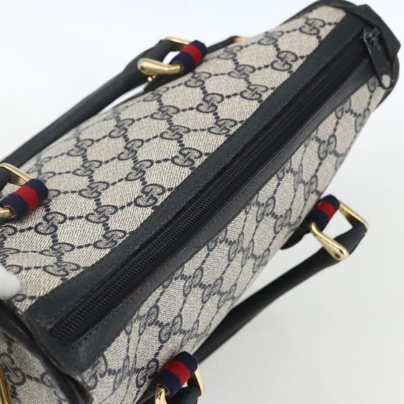 GUCCI GG Supreme Sherry Line Hand Bag PVC 2way Navy Gold 58 02 039 Auth 164169