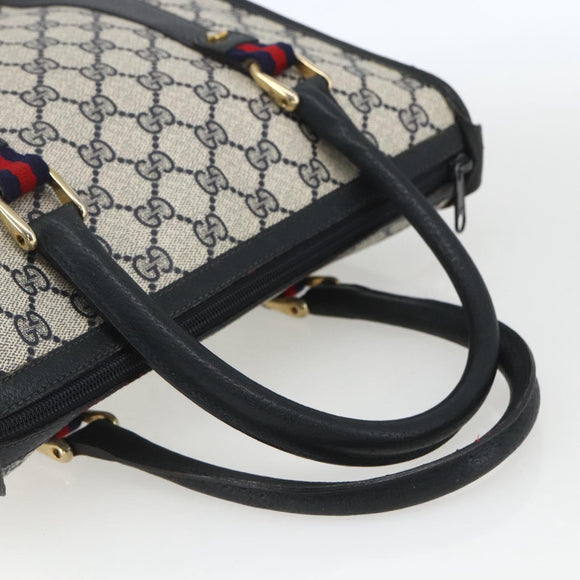 GUCCI GG Supreme Sherry Line Hand Bag PVC 2way Navy Gold 58 02 039 Auth 164169