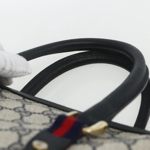 GUCCI GG Supreme Sherry Line Hand Bag PVC 2way Navy Gold 58 02 039 Auth 164169