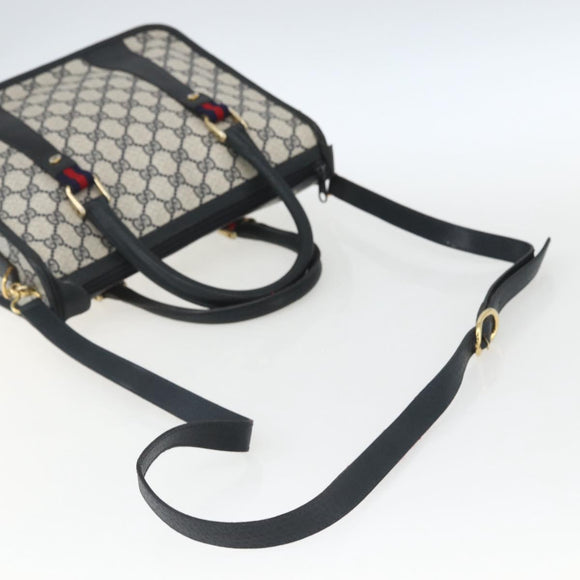 GUCCI GG Supreme Sherry Line Hand Bag PVC 2way Navy Gold 58 02 039 Auth 164169