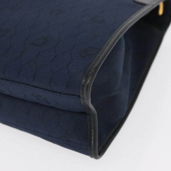 Christian Dior Honeycomb Canvas Shoulder Bag Navy Gold Auth 164192
