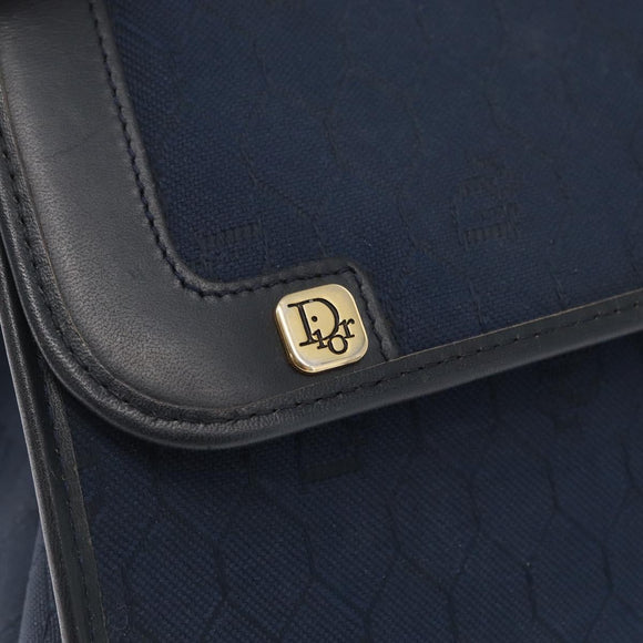 Christian Dior Honeycomb Canvas Shoulder Bag Navy Gold Auth 164192