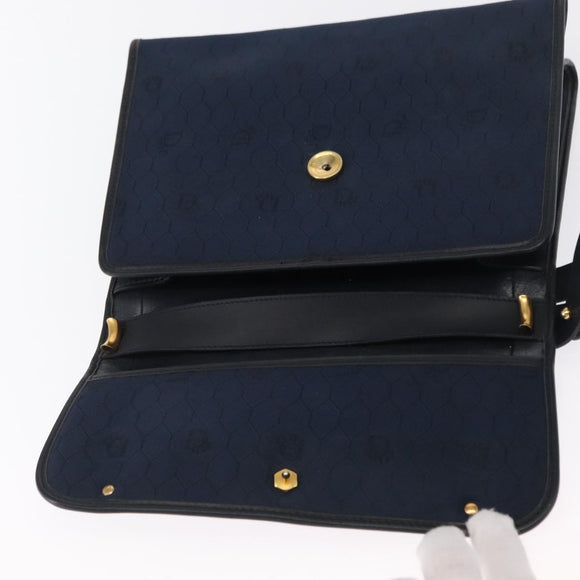 Christian Dior Honeycomb Canvas Shoulder Bag Navy Gold Auth 164192