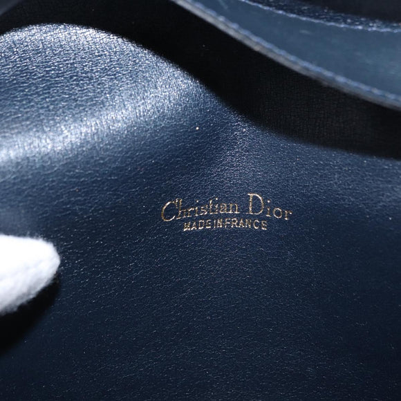 Christian Dior Honeycomb Canvas Shoulder Bag Navy Gold Auth 164192