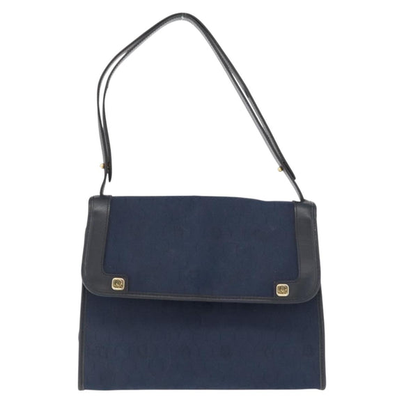 Christian Dior Honeycomb Canvas Shoulder Bag Navy Gold Auth 164192