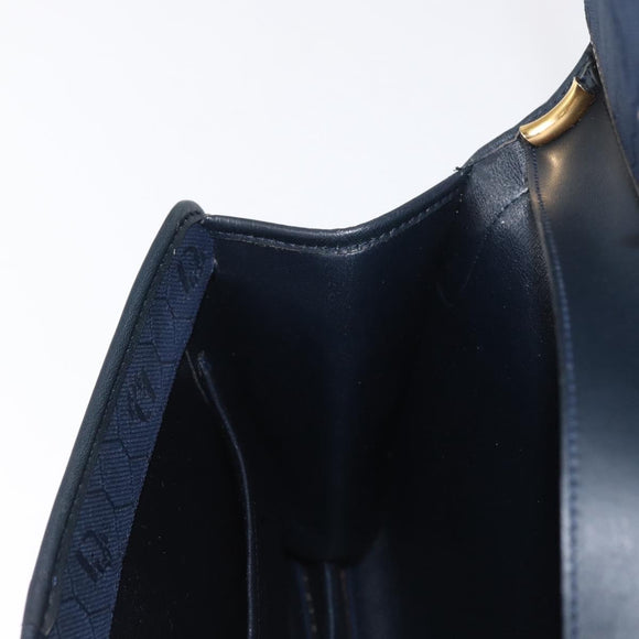 Christian Dior Honeycomb Canvas Shoulder Bag Navy Gold Auth 164192