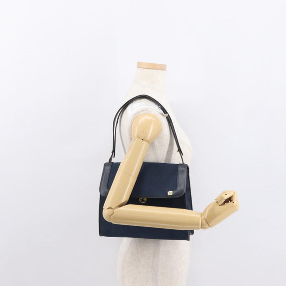 Christian Dior Honeycomb Canvas Shoulder Bag Navy Gold Auth 164192