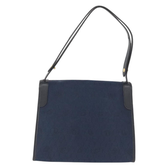 Christian Dior Honeycomb Canvas Shoulder Bag Navy Gold Auth 164192