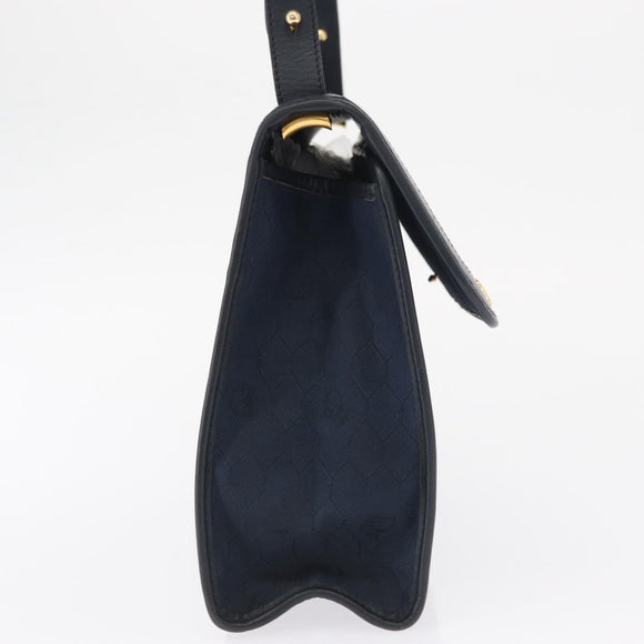 Christian Dior Honeycomb Canvas Shoulder Bag Navy Gold Auth 164192