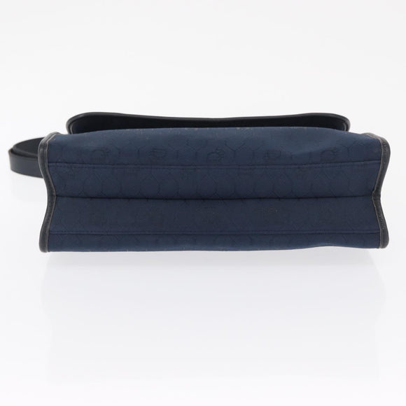 Christian Dior Honeycomb Canvas Shoulder Bag Navy Gold Auth 164192