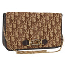 Christian Dior Trotter Canvas Chain Shoulder Bag Beige Gold Auth 164195-1