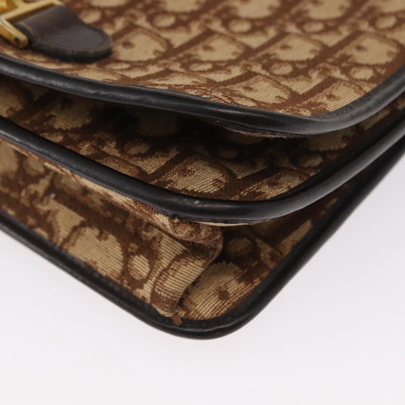 Christian Dior Trotter Canvas Chain Shoulder Bag Beige Gold Auth 164195