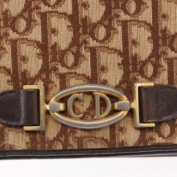 Christian Dior Trotter Canvas Chain Shoulder Bag Beige Gold Auth 164195