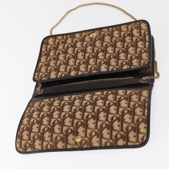 Christian Dior Trotter Canvas Chain Shoulder Bag Beige Gold Auth 164195