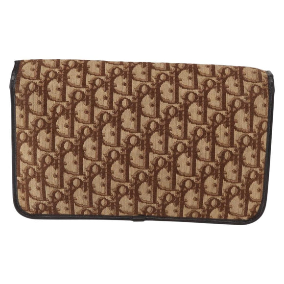Christian Dior Trotter Canvas Chain Shoulder Bag Beige Gold Auth 164195