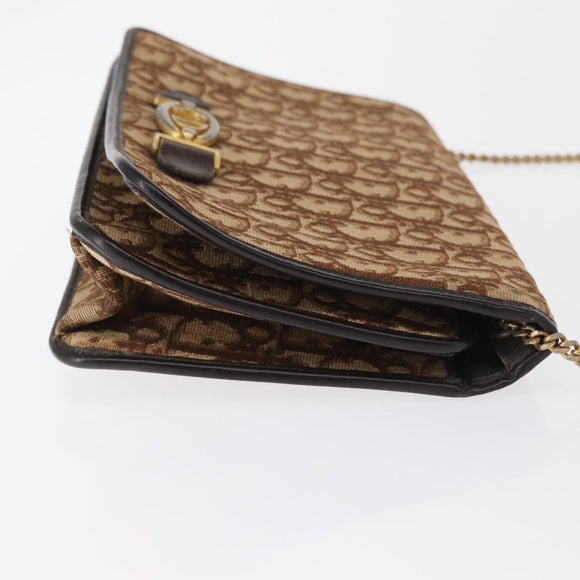 Christian Dior Trotter Canvas Chain Shoulder Bag Beige Gold Auth 164195