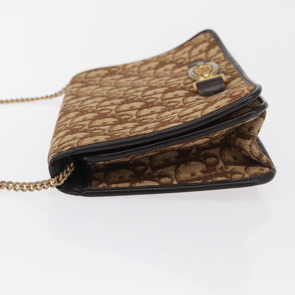 Christian Dior Trotter Canvas Chain Shoulder Bag Beige Gold Auth 164195