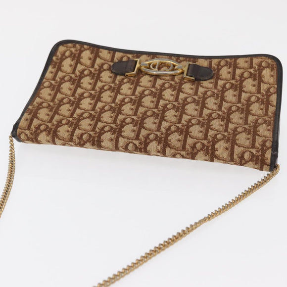 Christian Dior Trotter Canvas Chain Shoulder Bag Beige Gold Auth 164195
