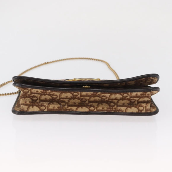 Christian Dior Trotter Canvas Chain Shoulder Bag Beige Gold Auth 164195