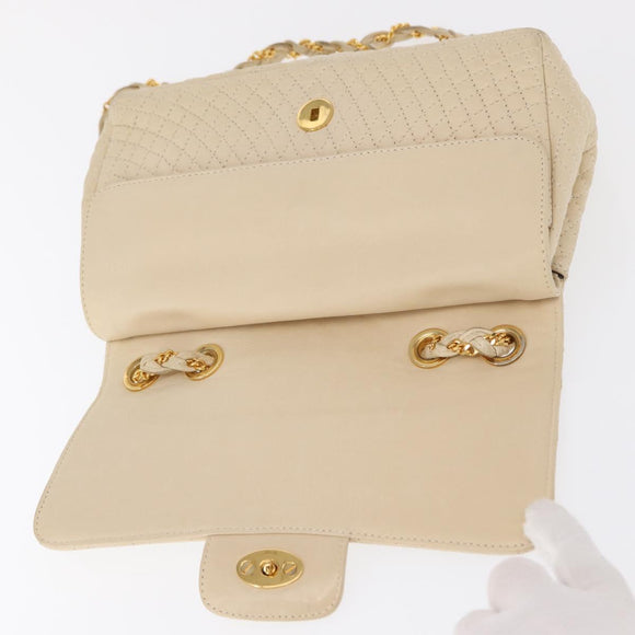 BALLY Chain Shoulder Bag Leather Ivory Gold Auth 164202