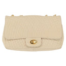 BALLY Chain Shoulder Bag Leather Ivory Gold Auth 164202-13