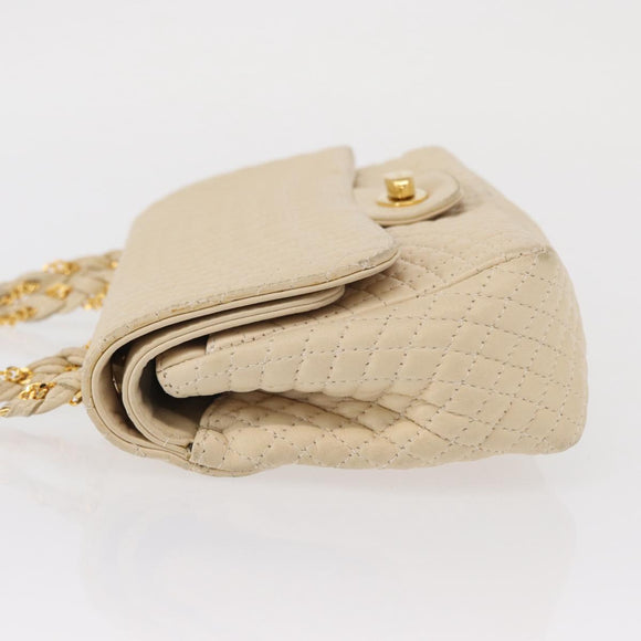 BALLY Chain Shoulder Bag Leather Ivory Gold Auth 164202