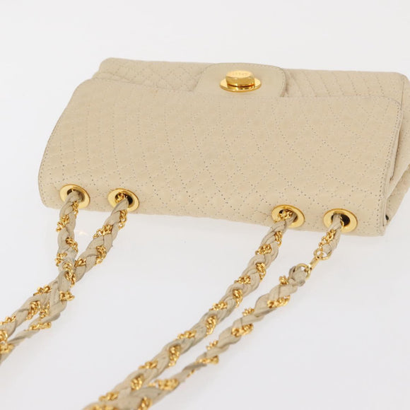 BALLY Chain Shoulder Bag Leather Ivory Gold Auth 164202