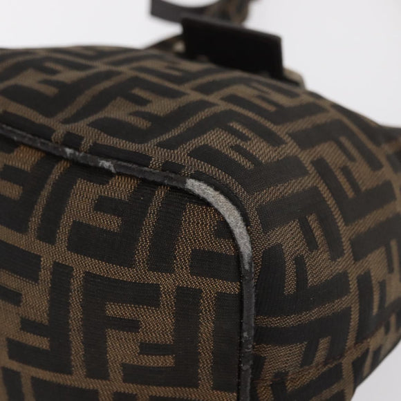 FENDI Zucca Canvas Mamma Baguette Shoulder Bag Black Brown Auth 164204