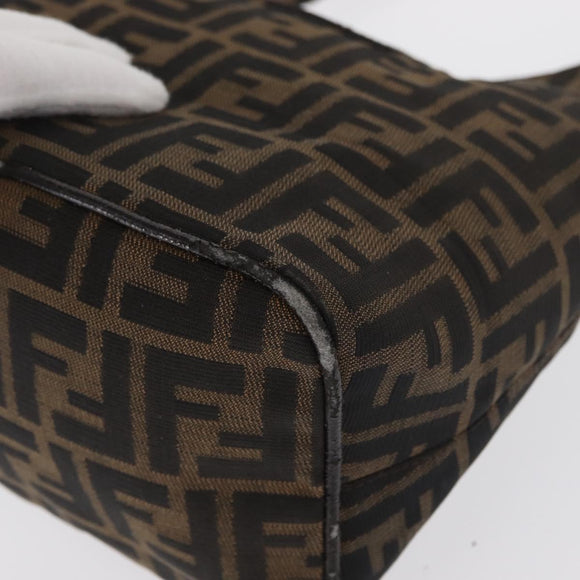 FENDI Zucca Canvas Mamma Baguette Shoulder Bag Black Brown Auth 164204